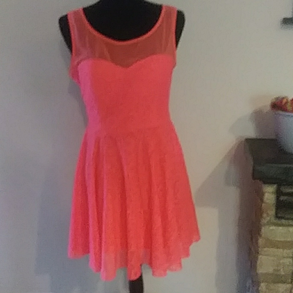 Coral laced eyelet sleeveless dress.  Large